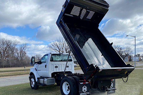 2023 Ford F650 Diesel rear with dump bed up